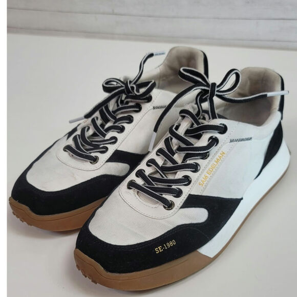 SAM EDELMAN LAYLA SNEAKER IN BLACK/WHITE SUEDE, SZ 10 - Picture 3 of 16